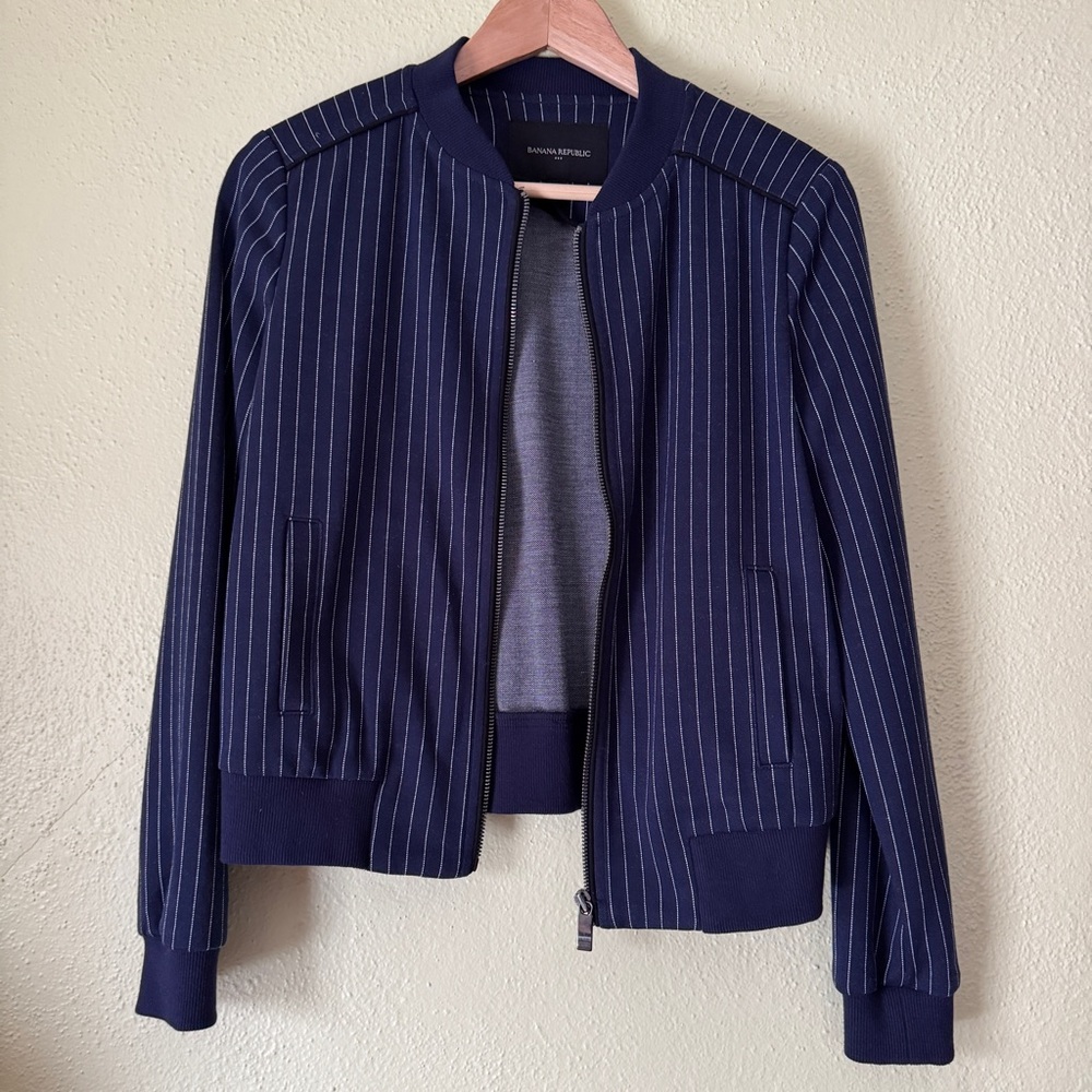 Banana Republic Pinstripe Bomber Jacket in Navy